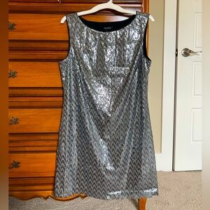 White House Black Market Silver Sequin Sheath Mini Dress Size L